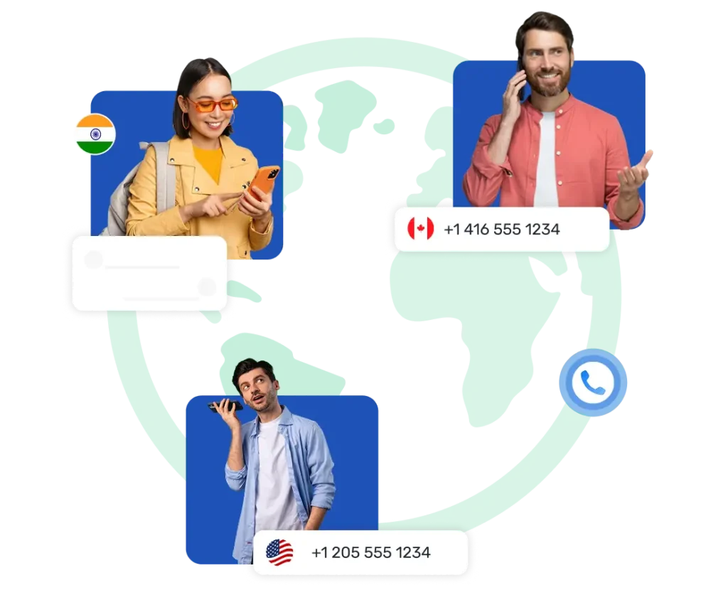 Dialinger offer, Smart call routing interface with diverse callers from different countries being automatically directed to the right department or person.