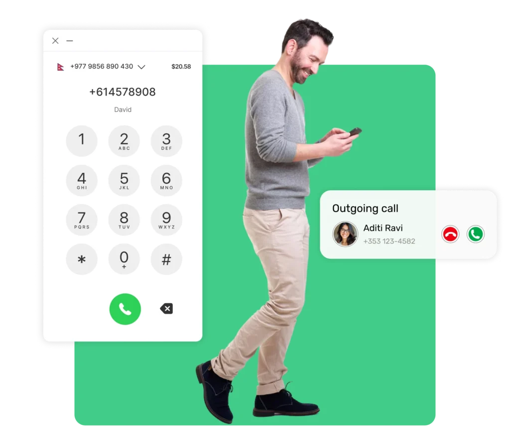 vanity number dial screen and outgoing call interface