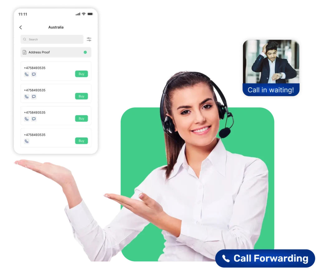 Cloud telephony solution with VoIP features, call forwarding, and live support interface.