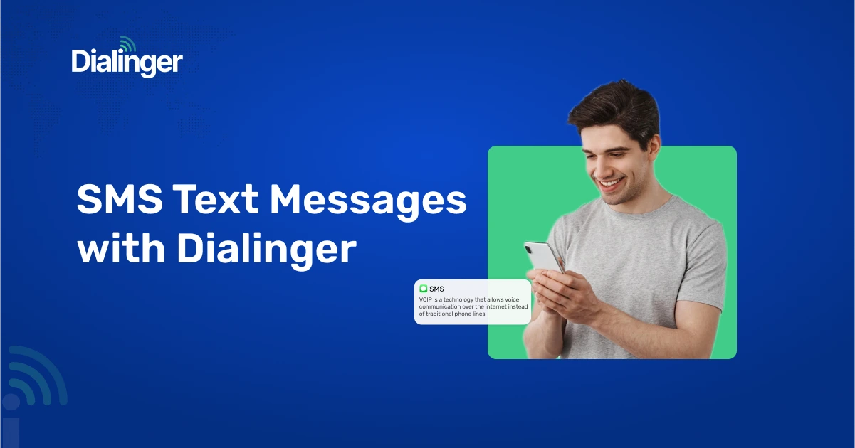 Man using a smartphone to send and receive SMS text messages with Dialinger's communication platform.