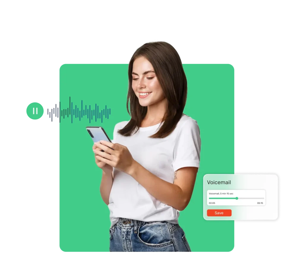 digital voicemail interface and audio waveform displayed. Representing the mordern voicemail technology.