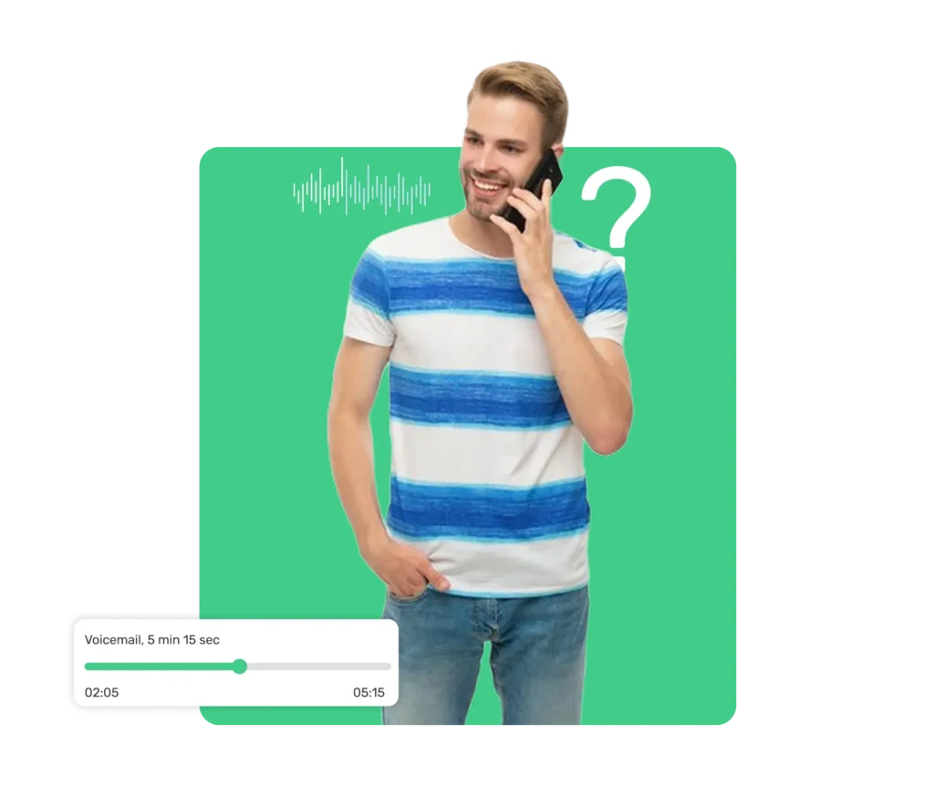 Man listening to a voicemail message on smartphone, symbolizing modern telecom communication and voicemail functionality.