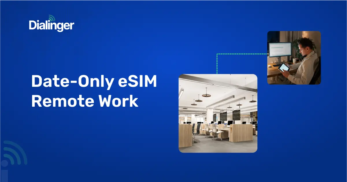 Professional using tablet for remote work with data-only eSIM, connected to modern office network.