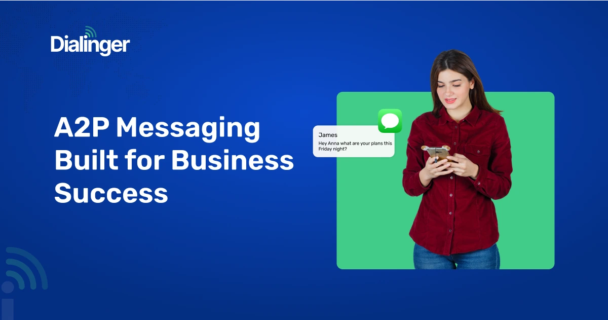 Young woman viewing a text on her phone as part of an A2P messaging interaction.