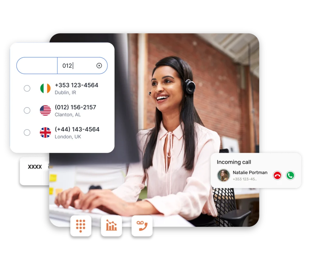 Woman using Dialinger virtual receptionist to manage business calls seamlessly.