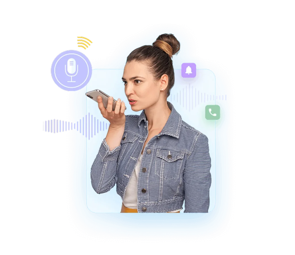 Woman using her phone for SMS OTP verification with encrypted messaging icons, representing secure authentication via Dialinger.