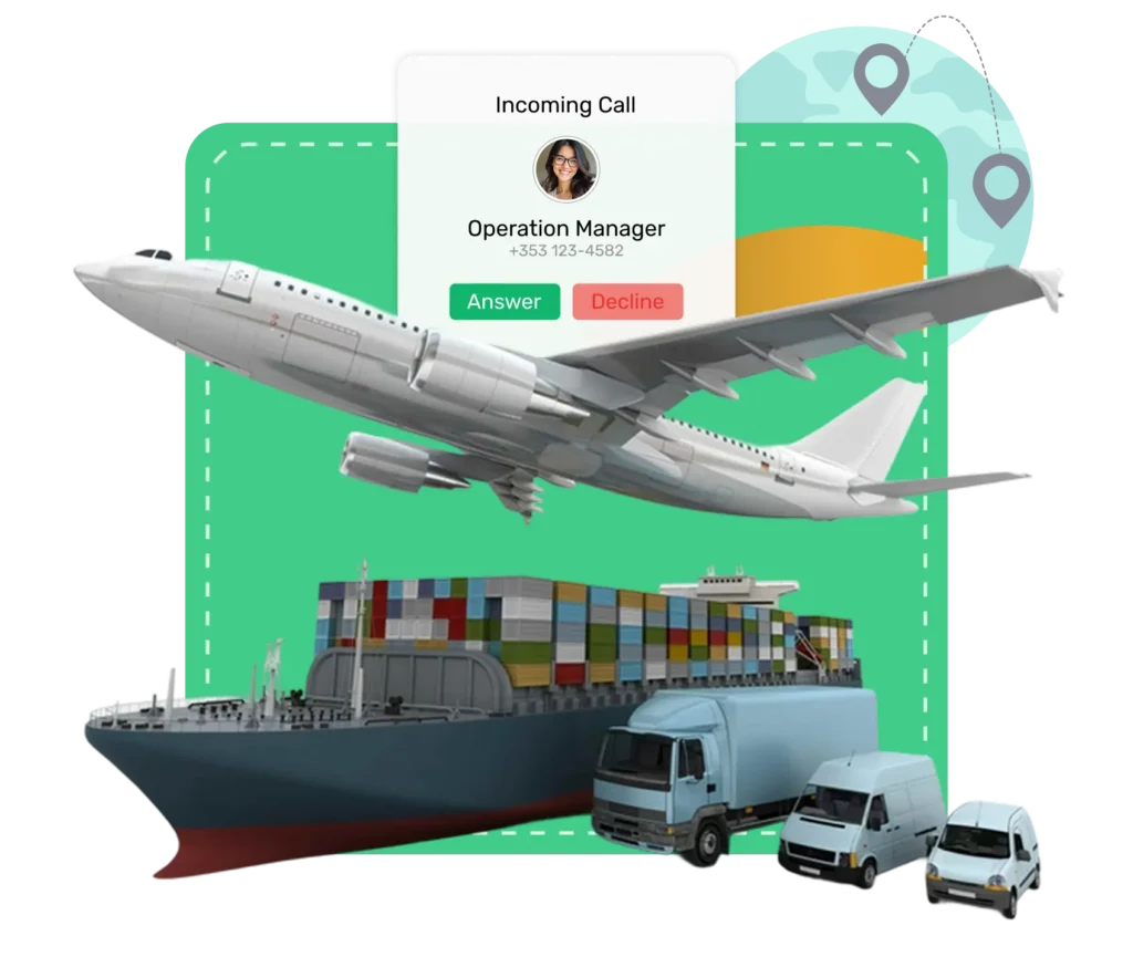 Drop shipping company leveraging VoIP with global delivery visuals.