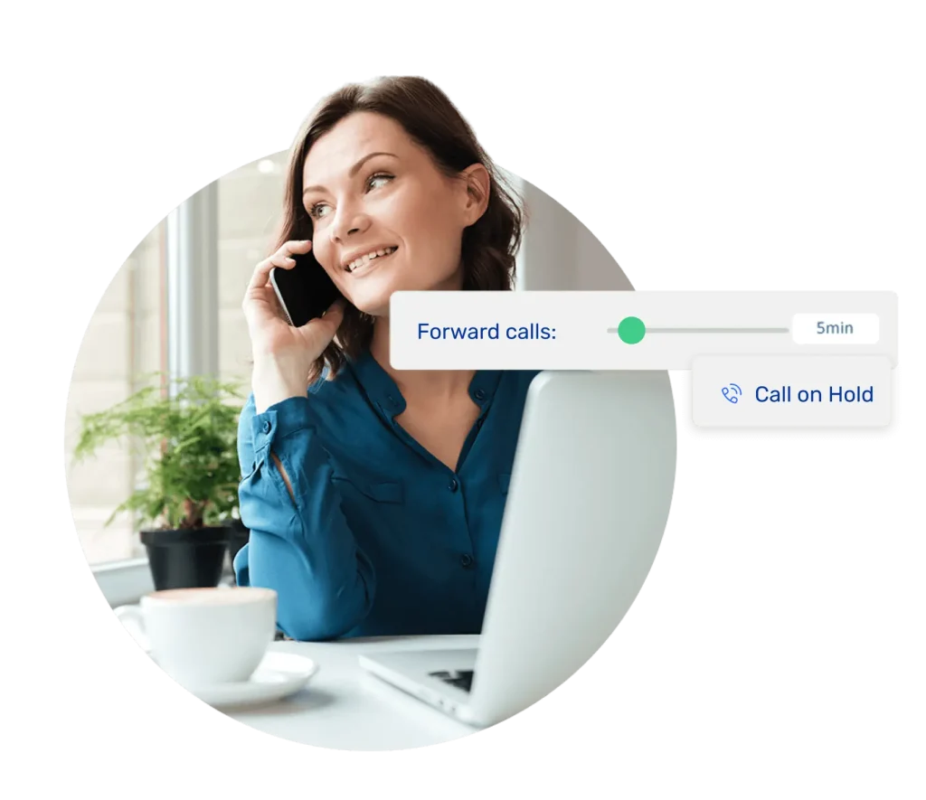 Woman on phone using virtual SIM – Dialinger eSIM solution.