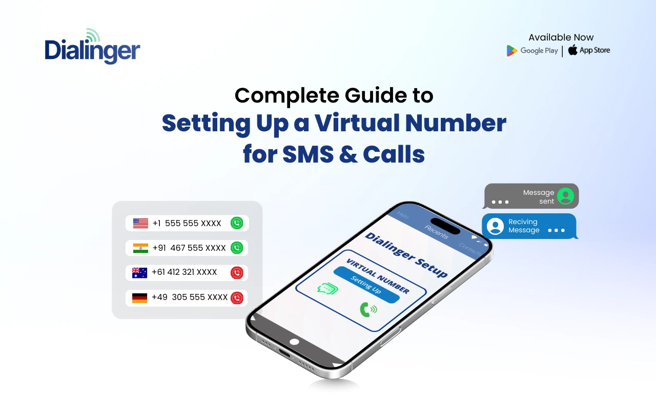 Complete guide to setting up a virtual number for SMS and calls in Dialinger app with international number options.