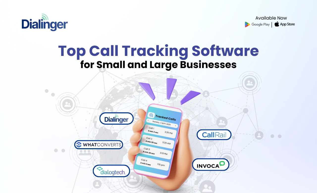 Top call tracking software for small and large businesses displaying tracked calls and logos of different tracking software.